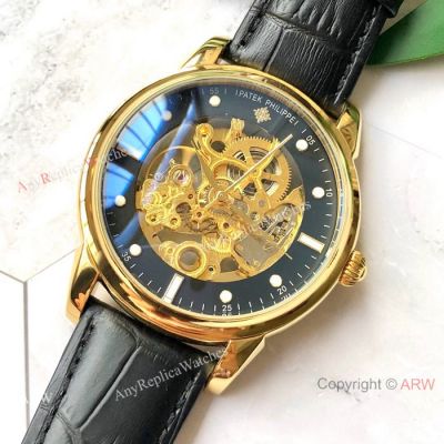 Patek Philippe Geneve skeleton Replica Watches Gold Case